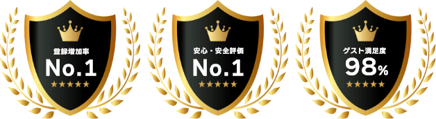 登録増加率No.1 安心・安全評価No.1 ゲスト満足度98%